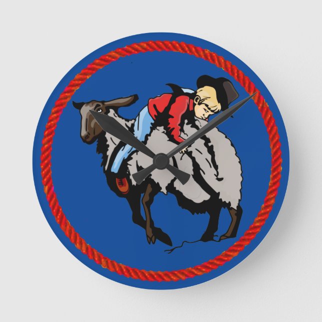 Mutton Busting Backward Cowboy Runde Wanduhr (Vorderseite)