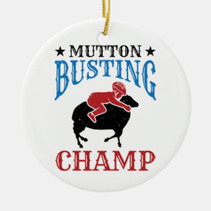 Mutton Busting Champ Sheep Riding Keramik Ornament