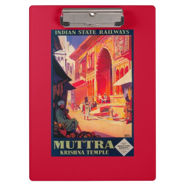 Muttra Krishna Tempel-Reise-Plakat Klemmbrett (Vorderseite)
