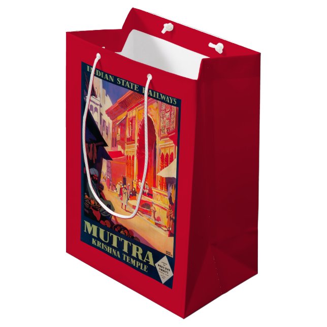 Muttra Krishna Tempel-Reise-Plakat Mittlere Geschenktüte (Vorderseite Schrägansicht)