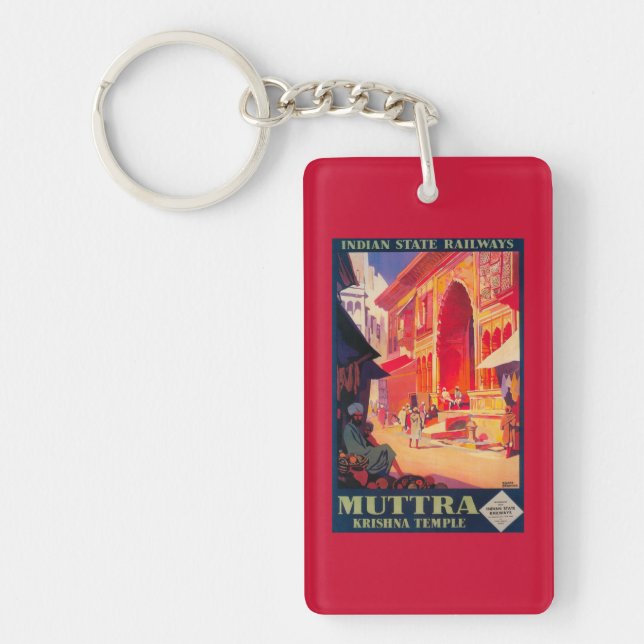Muttra Krishna Tempel-Reise-Plakat Schlüsselanhänger (Vorderseite)