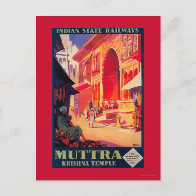 Muttra Krishna Temple Travel Poster Postkarte (Vorderseite)