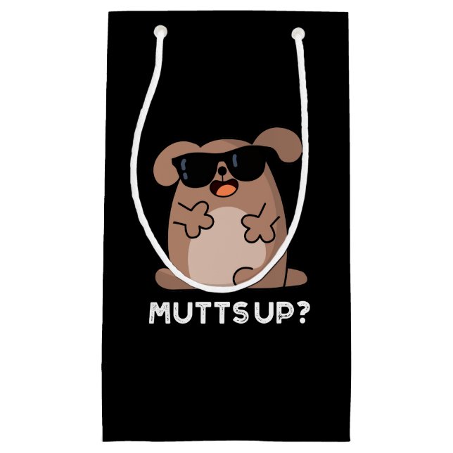 Mutts Up Funny Doggie Pun Dark BG Kleine Geschenktüte (Vorderseite)