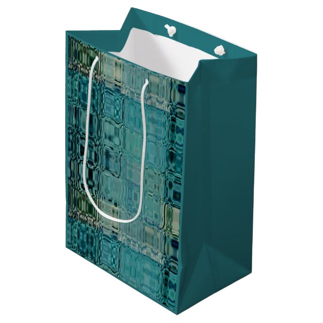 MVB Blue Teal- FauxGlass -Wrapping Paper Mittlere Geschenktüte (Vorderseite Schrägansicht)