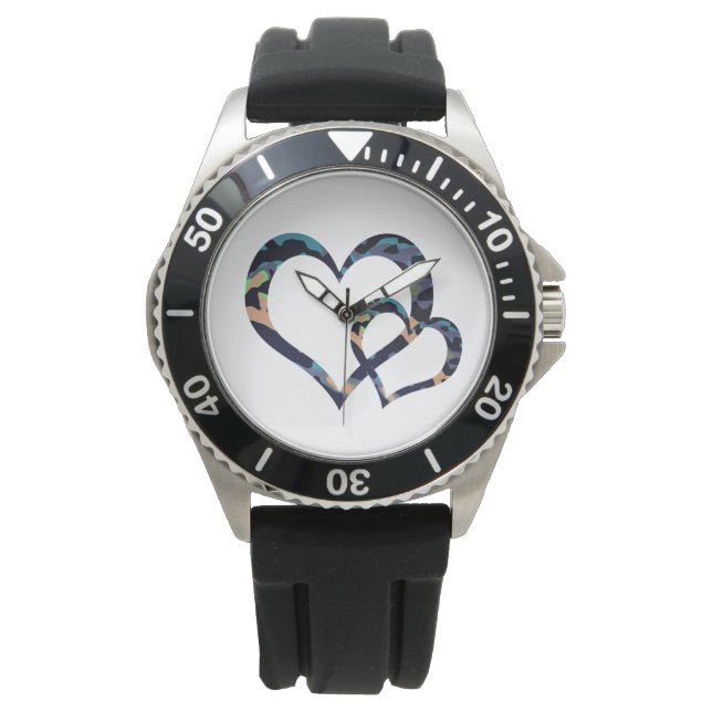 MVB Double Trendy Blue Camouflage Herzdesign Armbanduhr (Vorderseite)