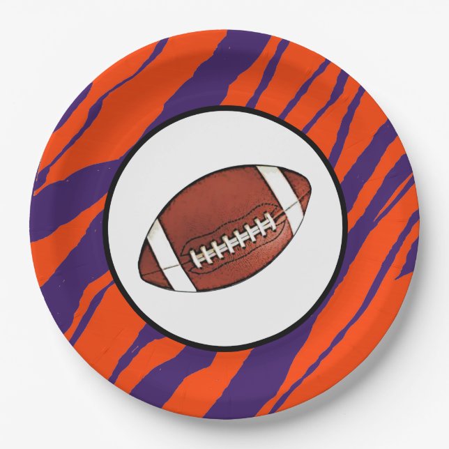 MVB Tiger Stripes Design- Orange & Purple Football Pappteller (Vorderseite)