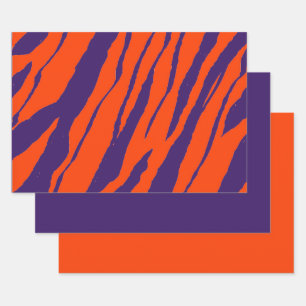 MVB Tiger Stripes Design - orange und Lila Geschenkpapier Set