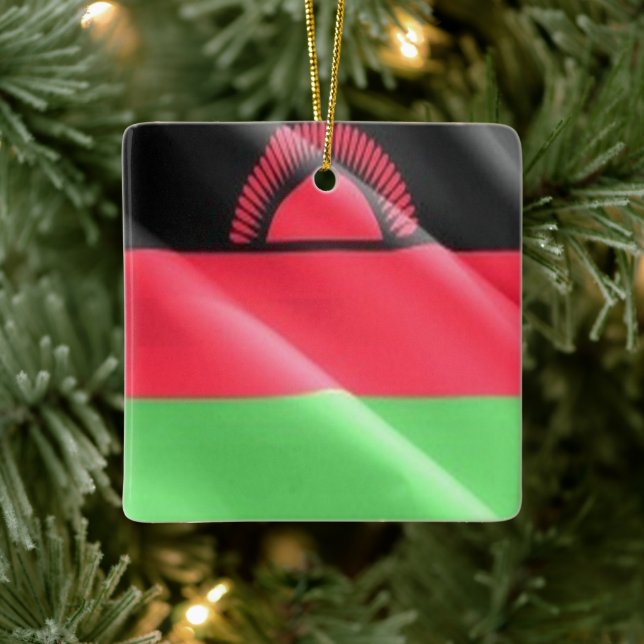 MW002 MALAWI, Waving Flag, Afrika, Keramikornament (Baum)