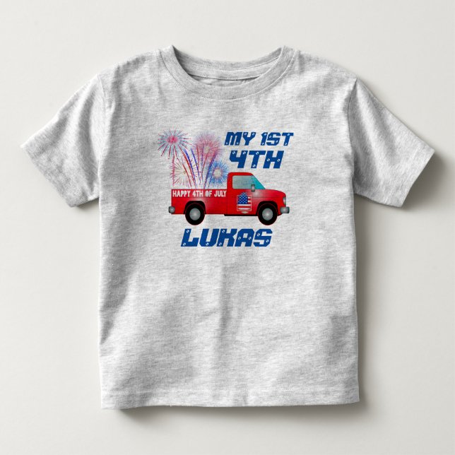 MY 1. 4. Juli Red White Fireworks Truck Kleinkind T-shirt (Vorderseite)