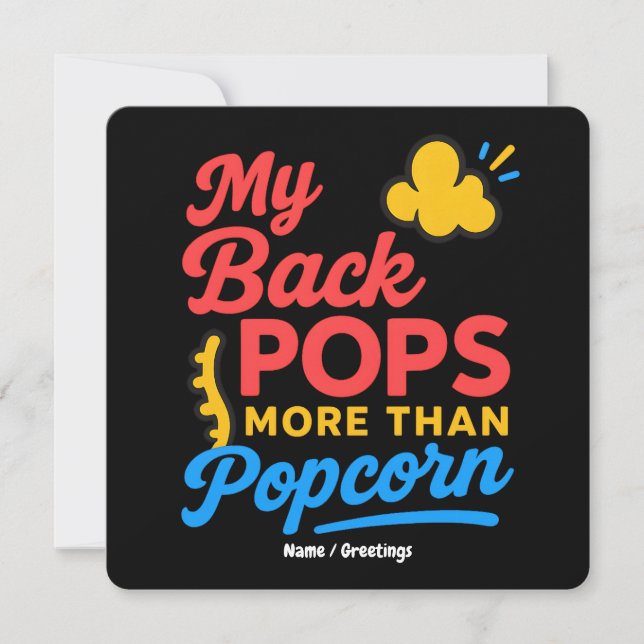 My Back Pops More Than Popcorn Funny Retro Spine Einladung (Vorderseite)