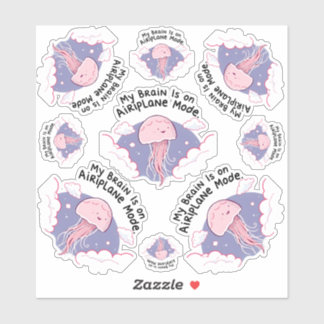 My Brain Airplane Mode Funny Jellyfish Brain Fog  Aufkleber