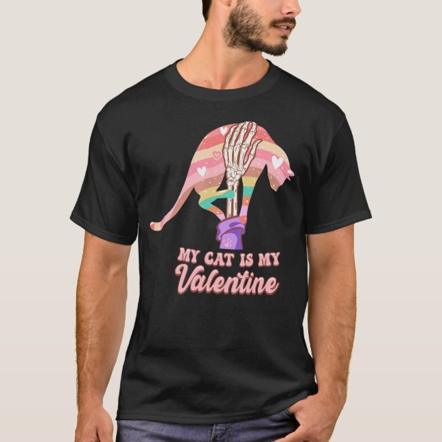 My Cat Is My Valentine Day Skeleton Cute Kitten Bo T-Shirt (Vorderseite)