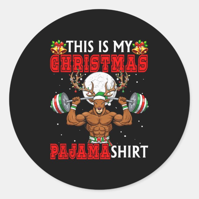 My Christmas Pajama Shirt Reindeer Muscle Weightli Runder Aufkleber (Vorderseite)