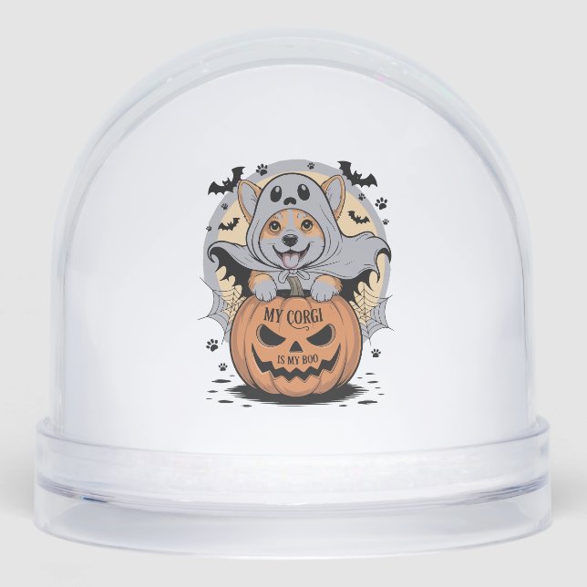 My Corgi is My Boo Halloween Schneekugeln (Vorderseite)