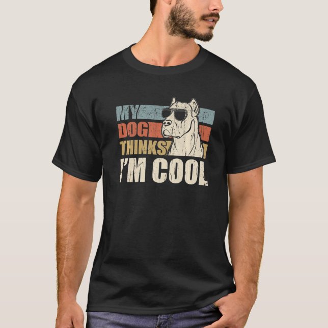 My Dog Thinks I'm Cool Dogo Argentino  Retro Dad M T-Shirt (Vorderseite)