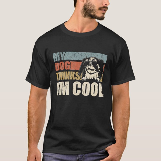 My Dog Thinks I'm Cool Japanese Chin   Retro Dad M T-Shirt (Vorderseite)