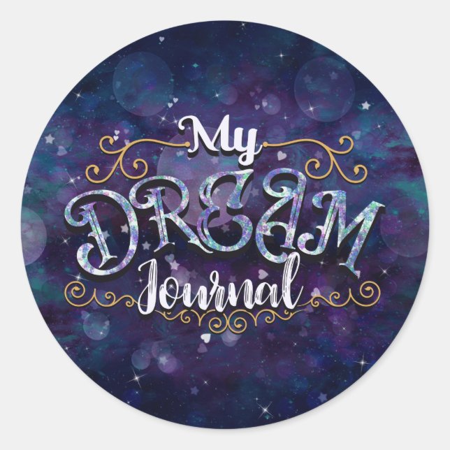 My Dream Journal Indigo Violet Hearts & Stars Runder Aufkleber (Vorderseite)