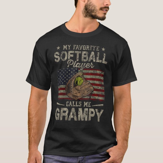My Favorite Softball Player Calls Me Grampy Father T-Shirt (Vorderseite)