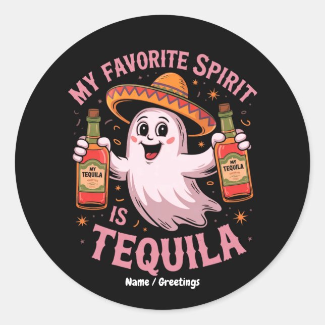 My Favorite Spirit Is Tequila Halloween Drinking  Runder Aufkleber (Vorderseite)