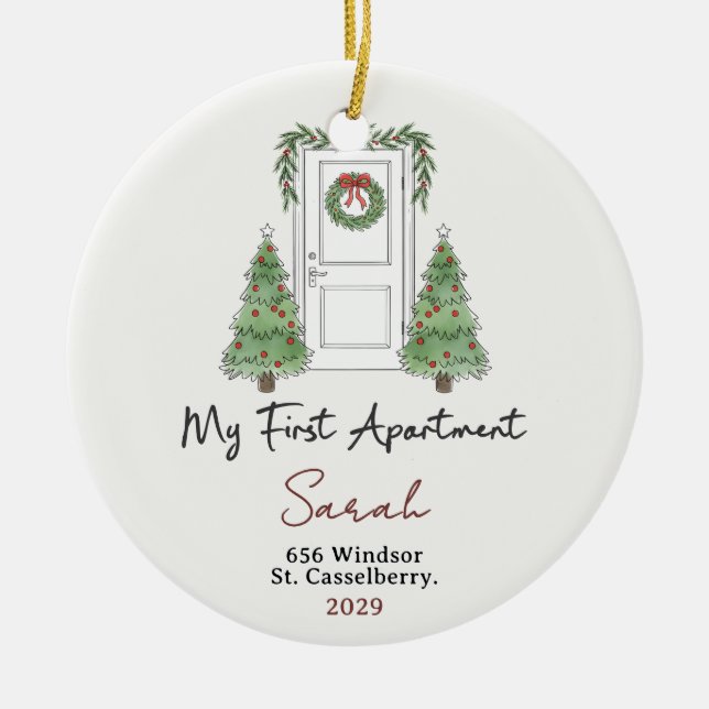 My First Apartment Custom Name & Address Keramik Ornament (Vorne)