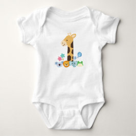 My First Birthday. Giraffe and Happy Animals Desig Baby Strampler