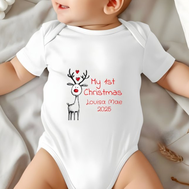 My First Christmas 2025, Reindeer, Custom Baby Strampler (My First Christmas - Personalized Bodysuit)