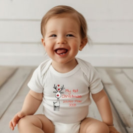 My First Christmas 2025, Reindeer, Custom Baby Strampler