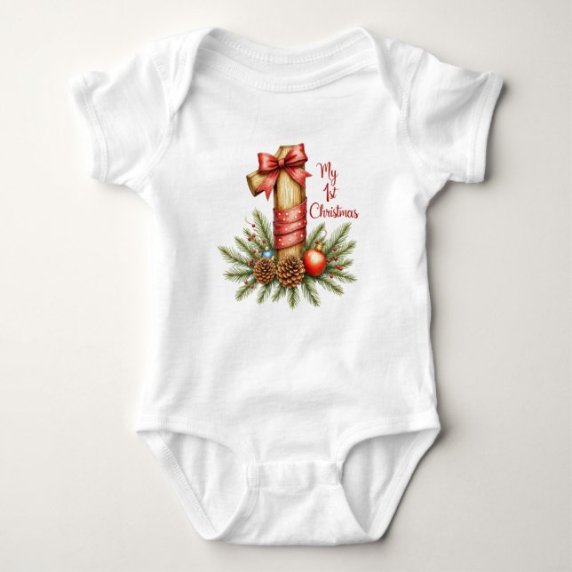 My First Christmas Baby Bodysuit Strampler (Vorderseite)