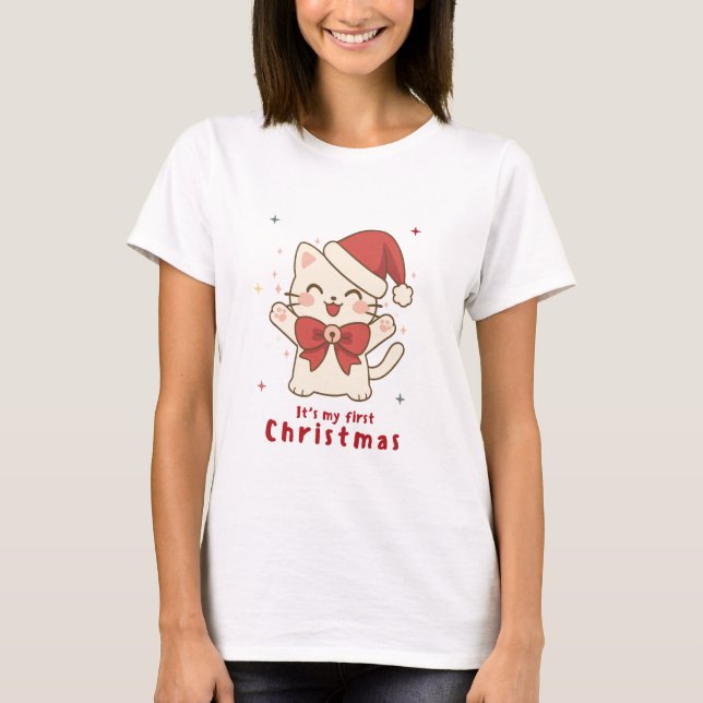 My First Christmas Cute Cat Design T-Shirt (Vorderseite)