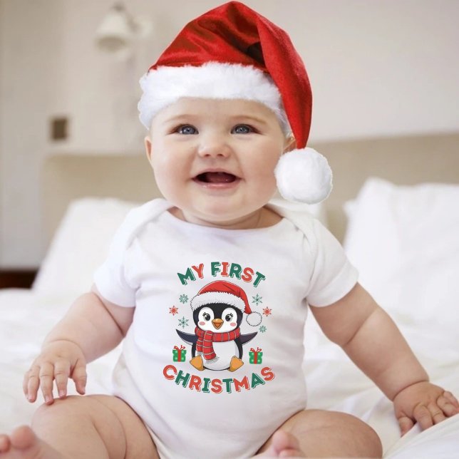 My First Christmas Cute Winter Christmas Penguin  Baby Strampler (My First Christmas Cute Winter Christmas Penguin Baby Bodysuit)