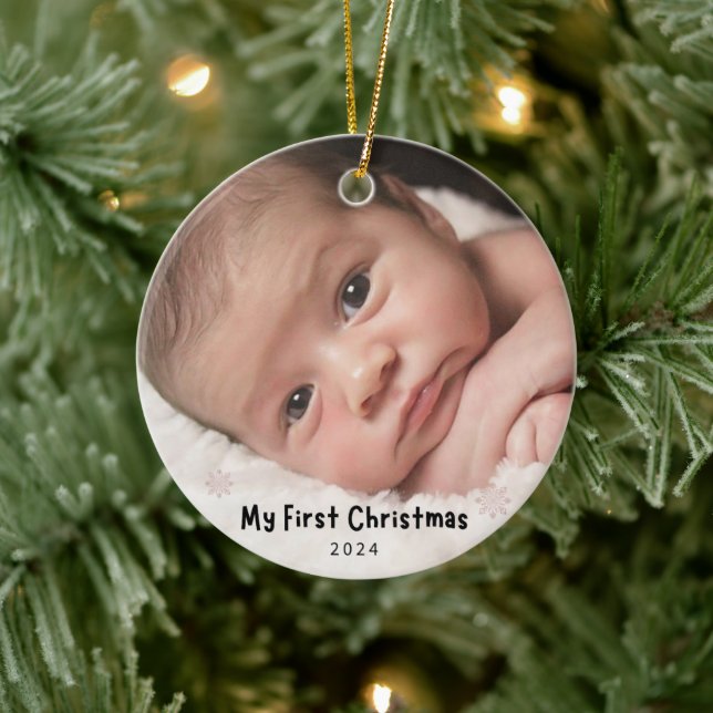 My First Christmas – Personalized Baby Photo  Keramik Ornament (Baum)