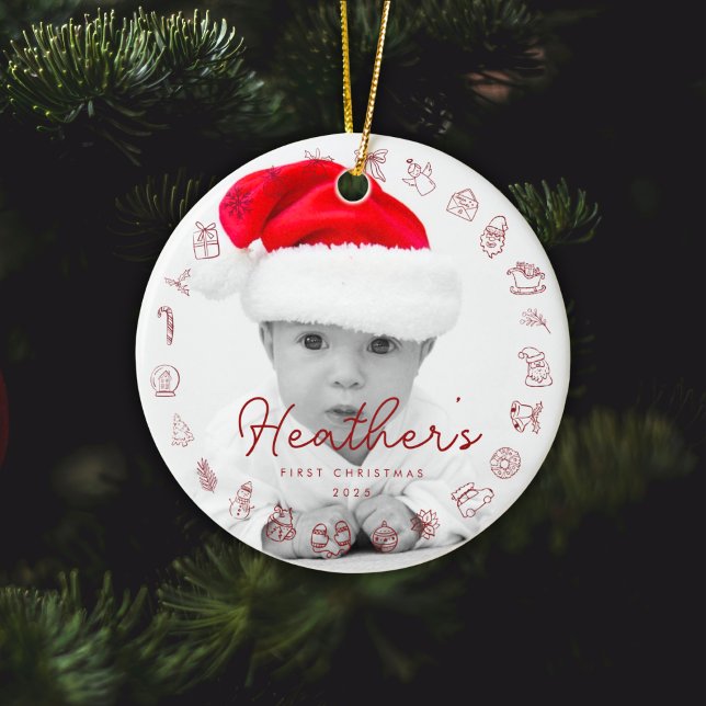 My First Christmas Print Personalized Baby Photo Keramik Ornament (Von Creator hochgeladen)