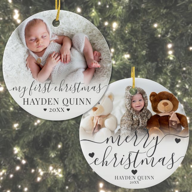 My First Christmas Script New Baby Photo Keramik Ornament (My First Christmas Script New Baby Photo Ceramic Ornament )