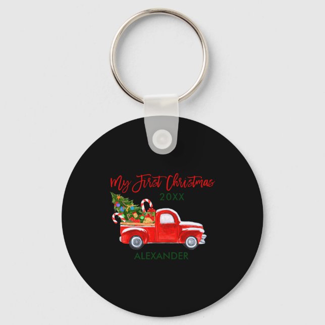 My First Christmas Truck Candy Canes Green Red Bab Schlüsselanhänger (Vorderseite)