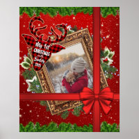 My First Christmas With Gold Frame Red Bow Photo