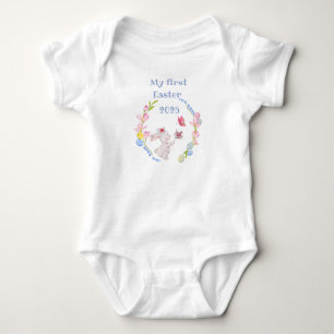 My first Easter, bunny with butterfly and flowers Baby Strampler