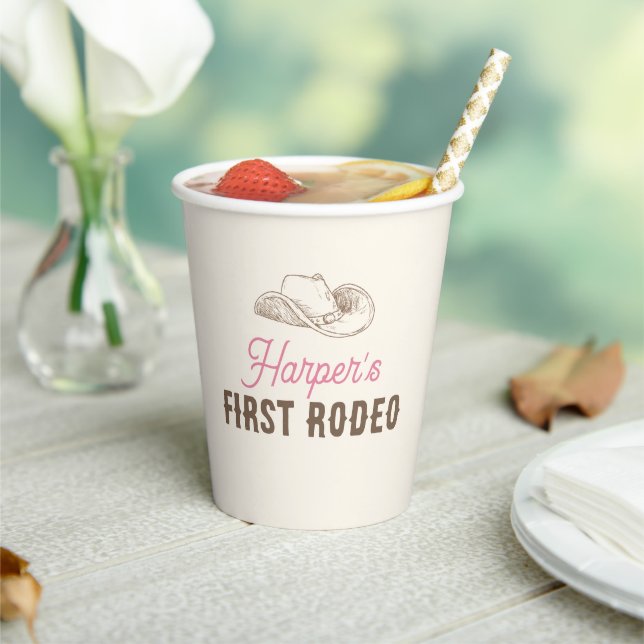 My First Rodeo Birthday Personalized Pink Girl Pappbecher (In Situ)