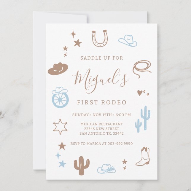 My First Rodeo Southern Cowboy Birthday Invitation Einladung (Vorderseite)