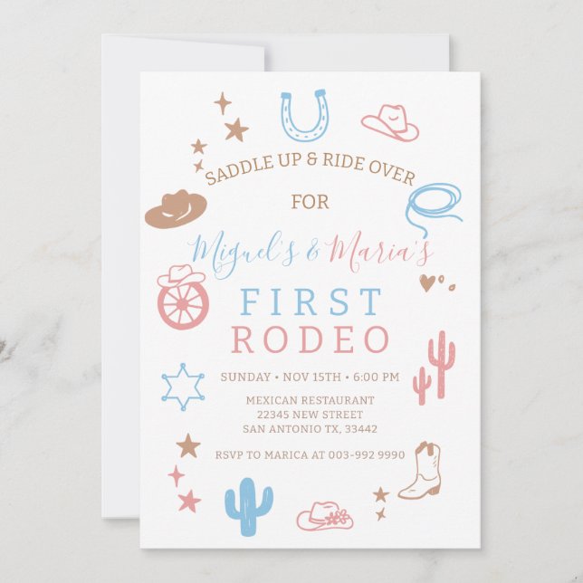 My First Rodeo Southern Twins Cowboy Birthday  Einladung (Vorderseite)