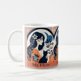 My Flow Tasse – Boho-Frau und Katze Kunst Kaffeeta