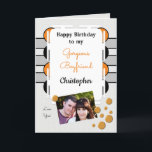 My gorgeous Boyfriend orange foto birthday Karte<br><div class="desc">Happy Birthday to my Gorgeous Boyfriend. Foto von greeting card for him. Tell your boyfriend he is amazing and you love him. Grey,  orange and black,  with two fotos,  front and inside left.</div>