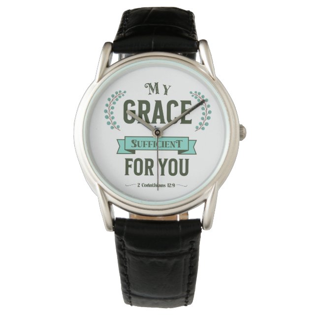 My Grace is Sufficient Scripture Teal Armbanduhr (Vorderseite)