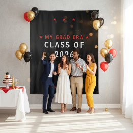 My Grad Era Class of 2026 Black Red Stars Photo Wandteppich