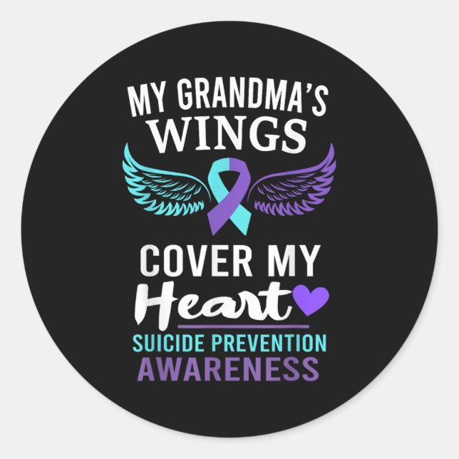 My Grandma's Wings Cover Heart Suicide Awareness R Runder Aufkleber (Vorderseite)