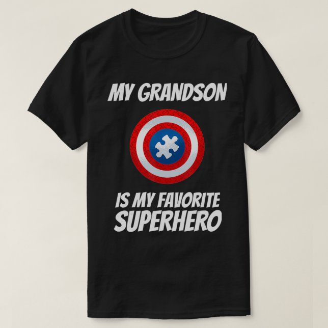 My Grandson Is My Favorite Superhero Autism Awaren T-Shirt (Design vorne)