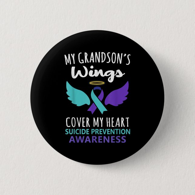 My Grandson's Wings Cover Heart Suicide Awareness  Button (Vorderseite)