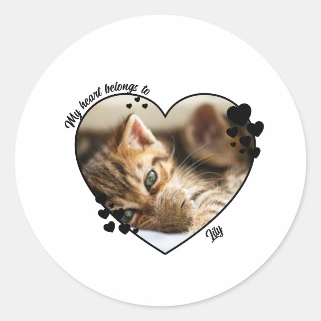 My heart belongs to customized cat T-Shirt Runder Aufkleber (Vorderseite)