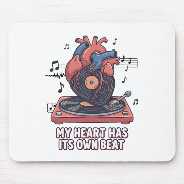 "My Heart Has Its Own Beat" Funny Vinyl Record  Mousepad (Vorne)