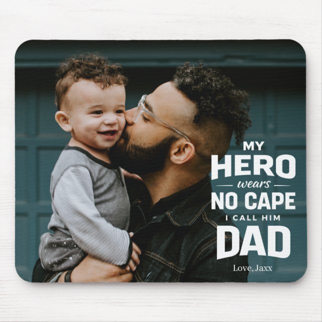 My Hero Wears No Cape Custom Photo Name Dad Gift Mousepad (Vorne)