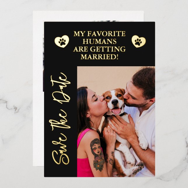 My Humans Are Getting Married Dog Photo Wedding Folieneinladung (Vorderseite/Rückseite)
